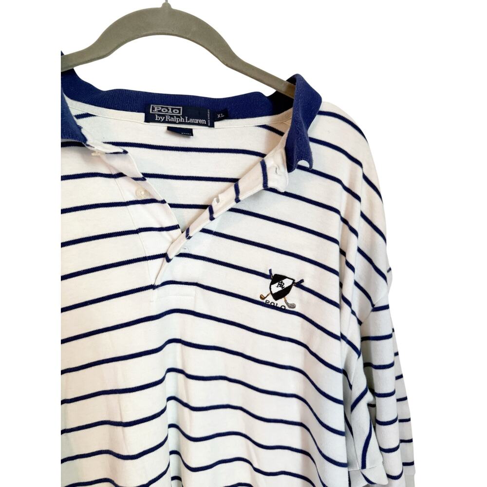 Polo Ralph Lauren Striped Golf Crest Polo Shirt XL Blue/White
